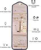 BAGSMART Travel Jewelry Organizer Case Foldable Jewelry Roll for Journey Rings, Necklaces, Earrings, Bracelets,Mini,Smokey Bl