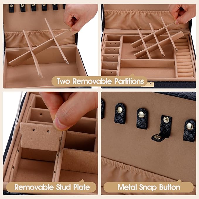 Gifturbo Jewelry Boxes for Women Girls, 2 Layers Jewelry Organizer Box with Removable Tray, PU Leather Jewelry Storage, Moder