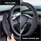 Steering Wheel Cover for 2017-2023 Tesla Model 3 2020-2024 Tesla Model Y, Leather Steering Wheel Cover for Tesla Model 3/Y Accessories, Black