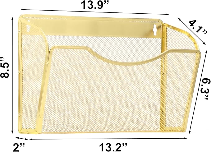 EASEPRES 3 Single Pocket Mesh Hanging File Organizer, Vertical Wall Mounted Magazine File Holder, Mount Basket Mail Paper Doc