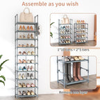 LANTEFUL 10 Tiers Tall Shoe Rack 20-25 Pairs Boots Organizer Storage Sturdy Narrow Shoe Shelf for Entryway, Closets with Hook