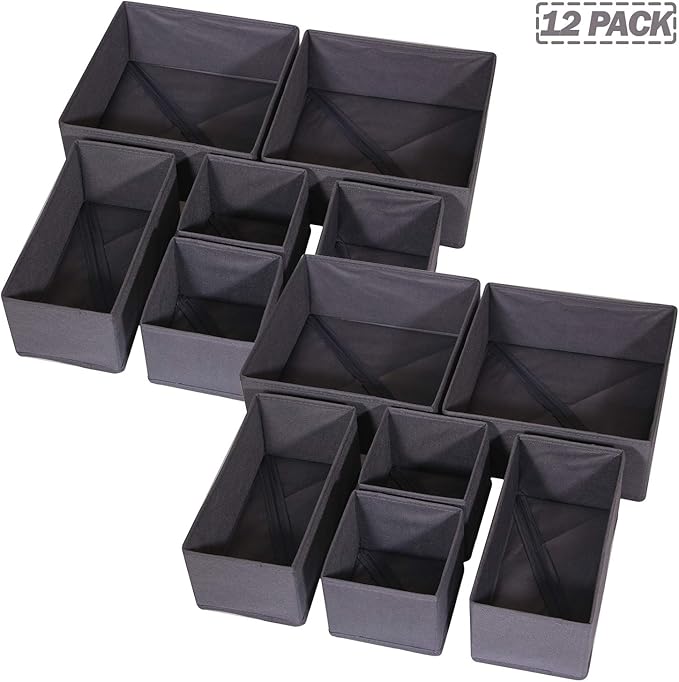 DIOMMELL 12 Pack Foldable Cloth Storage Box Closet Dresser Drawer Organizer Fabric Baskets Bins Containers Divider for Baby C
