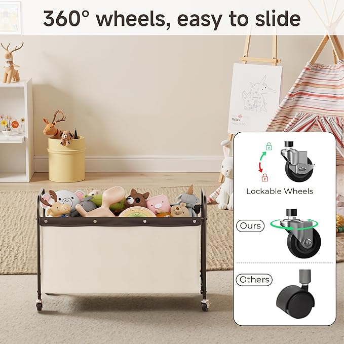 StorageWorks Toy Box with Wheels for Kids, 135L Large Toy Storage Chest and Organizer, 23" Metal Toybox with 360° Swivel Whee