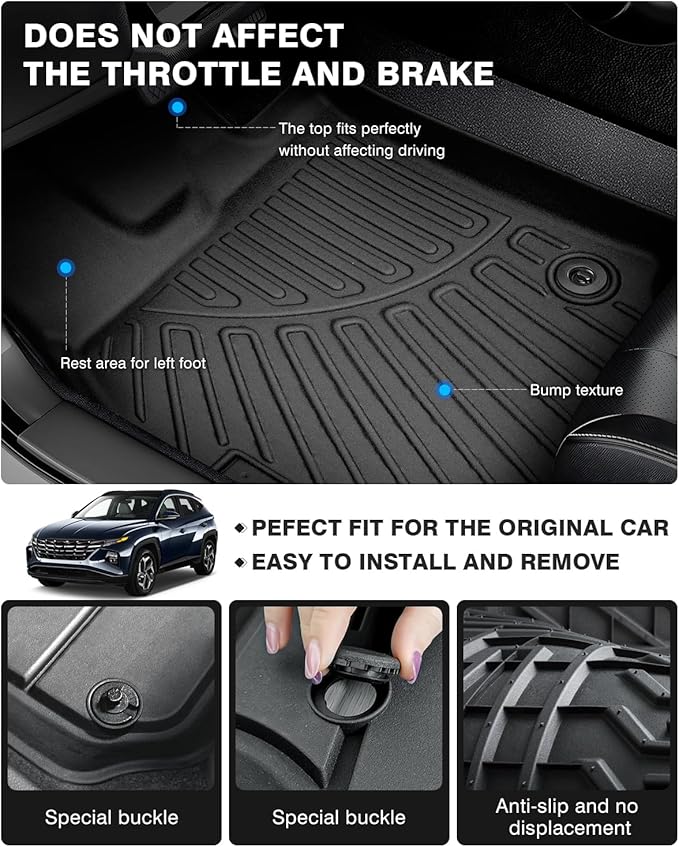 Powerty Floor Mats for 2022-2025 2026 Hyundai Tucson(Non-Hybrid Models) Accessories All Weather Floor Liner 3D TPE 1st & 2nd Row Floor Mat Heavy-Duty Floor Liners(NOT for Hybrid)