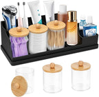Bathroom Counter Organizer, Black Silicone Toothbrush Holders for Bathrooms Organizer Countertop with 3PCS Qtip Holder, Tooth
