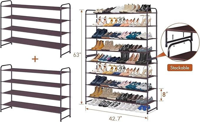 KIMBORA 4 Tier Long Shoe Rack for Closet, Wide Shoe Storage Organizer Stackable Sneaker Shelf for Floor, Bedroom 30 Pairs (Br