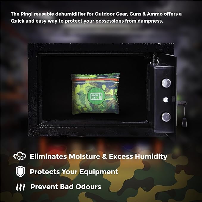 Gun Safe Dehumidifier Camouflage - Rechargeable Desiccant Dehumidifier Bags - Reusable & Absorbs Moisture & Humidity - 2x Pac