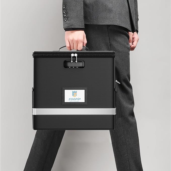 Fireproof File Box with Lock, Document Box Storage Organizer, Suitable for Hanging File Folders in Letter Size, Collapsible F