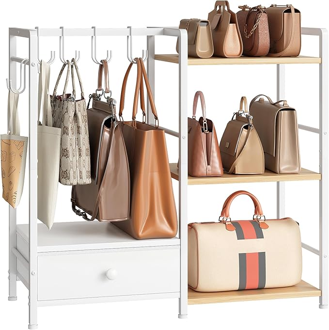 HOOBRO Floating Shelves and Purse Organizer Bundle, Wall Mounted Shelf Set of 2, Wall Mounted Shelf Set of 2, BF40BJ01-WN28CJ