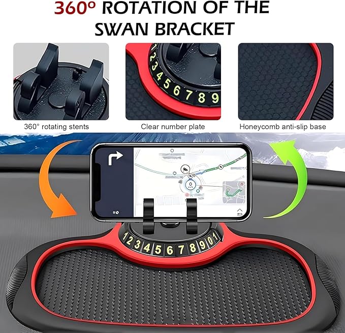 leechio 1 PC Multifunctional Car Anti-Slip Mat, Anti-Slip Rubber Dashboard Storage Pad and Phone Holder, with Temporary Parki