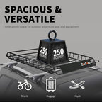 Roof Rack Basket 51″ X 36″ X 5″ Universal Rooftop Cargo Basket, 250LB Heavy Duty Cargo Basket Car Roof Basket for SUV, Truck, Cargo Net with Attachment Hooks, 2pcs Ratchet Straps