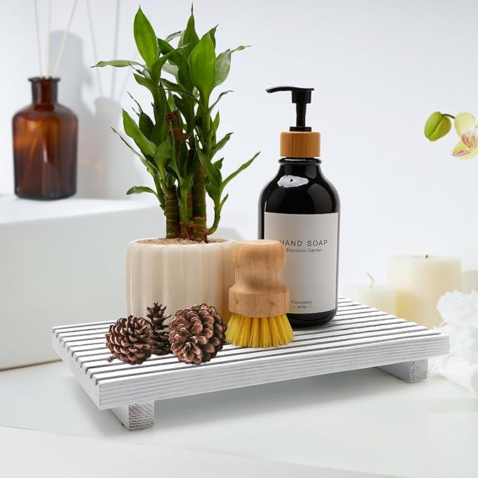 Wood Pedestal Stand for Bathroom Tray Kitchen Counter Decor Bathroom Sink Accessories Decorative Wooden Risers for Kitchen So