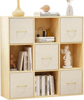 EXPERLAM 9 Cube Storage Organizer - Solid Wood Bookshelf with 5 Storage Bins, Cube Shelf with 3 Removable Back Panels, Vertic