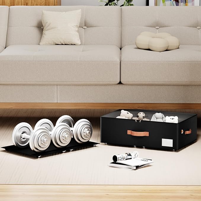 Underbed Storage With Wheels,Large Capacity 10 inches Height Storage Bins,Rolling Underbed Shoe Storage Containers,Underbed S