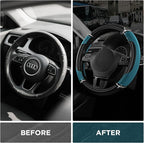 Road Comforts Leather Steering Wheel Cover - Made with PVC Leather - Anti-Slip, Universal Fit 14 1/2 inches to 15 inches - Da