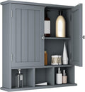 ChooChoo Bathroom Cabinet Wall Mounted 2-Door with 3 Open Shelves, Wooden Medicine Cabinets with Adjustable Shelf, Space Save