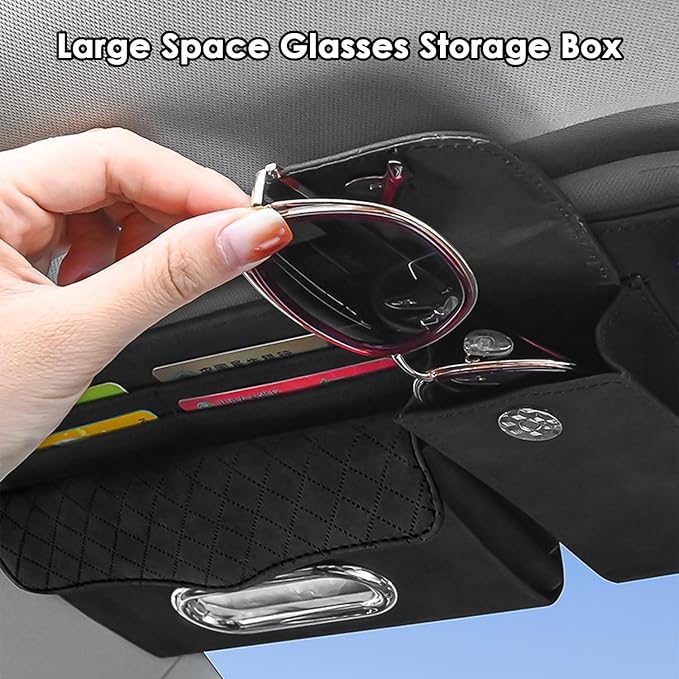 Multi-Pocket Car Visor Organizer with Zippered Compartments - 6-Pocket Sun Visor Storage Pouch for Sunglasses, Phone, Keys, Cards - Universal Fit for Cars, Trucks, SUVs (Beige)