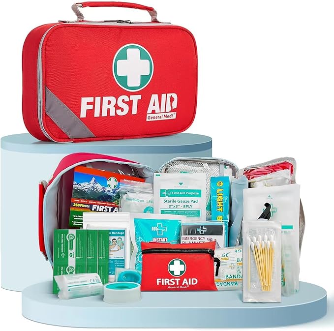General Medi 2-in-1 First Aid Kit (215 Piece Set) + 43 Piece Mini First Aid Kit -Includes Ice(Cold) Pack, Moleskin Pad and Em
