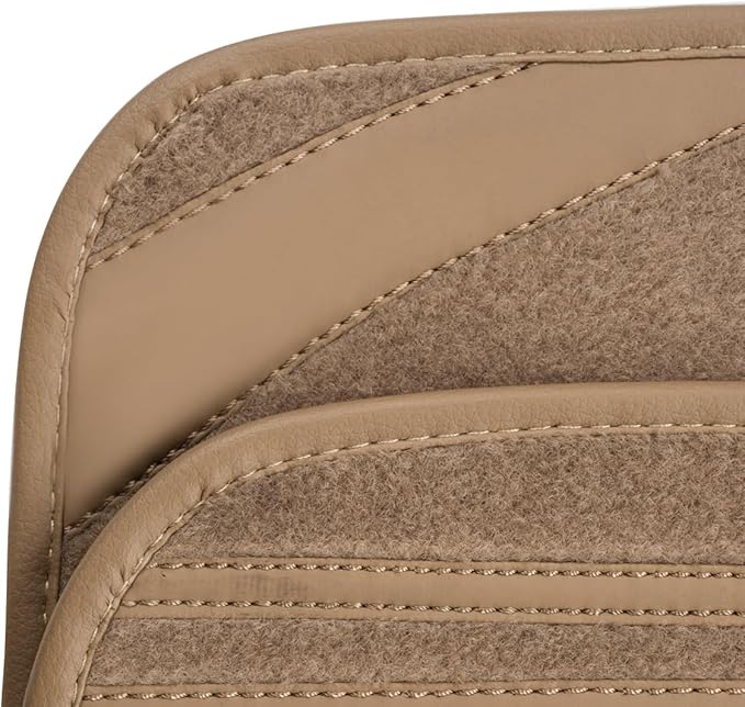 CAR PASS Beige Car Floor Mats, Edge Leather Waterproof Car Mats with Double Stitch Line and Anti-Slip Backing Design, Fit 95%