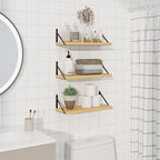 Book Shelf for Wall, Oak Shelf, Floating Shelves with Brackets, 16 inch Wall Shelves Set of 3, Particle Board Shelving for Ki