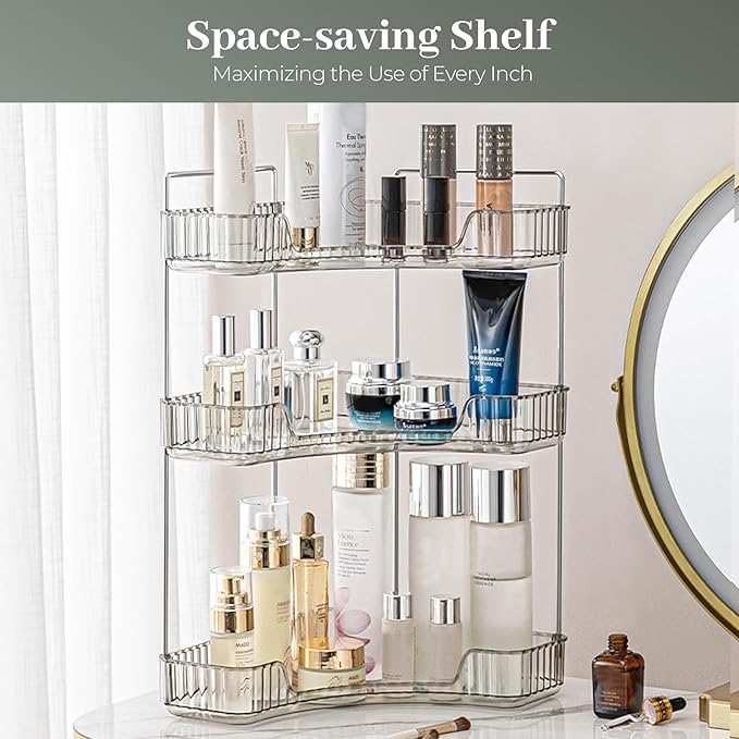 Aveniee Corner Bathroom Counter Organizer, Bathroom Countertop Shelf Makeup Organizer for Vanity Perfume Tray for Corner Stor