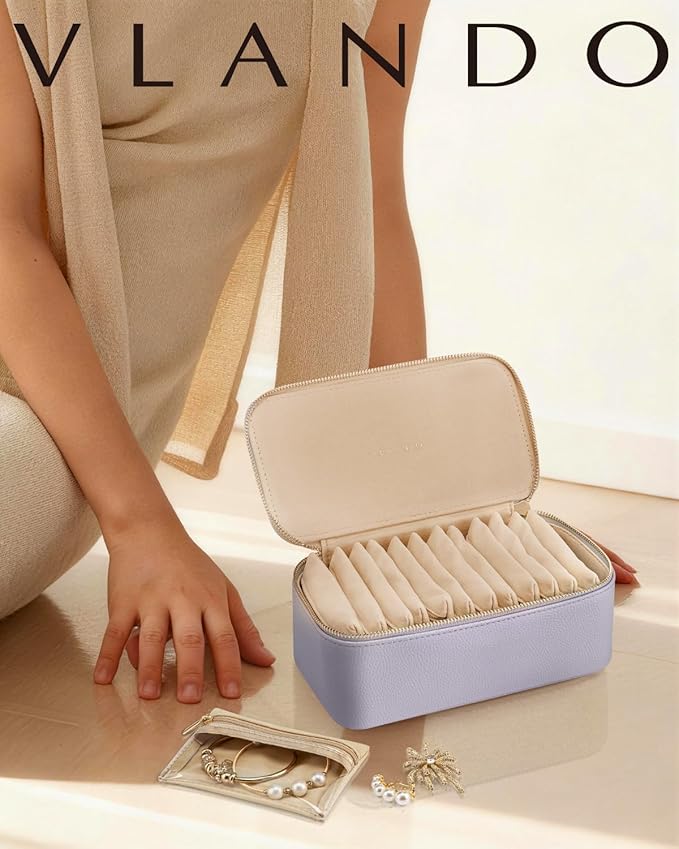 VLANDO Jewelry Box with 12 Velvet Jewelry Bags Travel Jewelry Case for Girls Jewelry Organizers Necklace Rings Earrings Stora