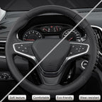 West Llama Nappa Leather Car Steering Wheel Cover Gel Massage,Cool in Summer,Universal 15 inch(Black-Standard Size)