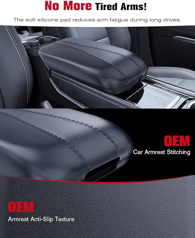 for 2024~2026 Chevy Traverse/GMC Acadia 2-in-1 Silicone Center Console Armrest Cover& Armrest Hidden Privacy Tray - [OEM Design& Friendly Liquid Silicone Rubber] - Thin Black