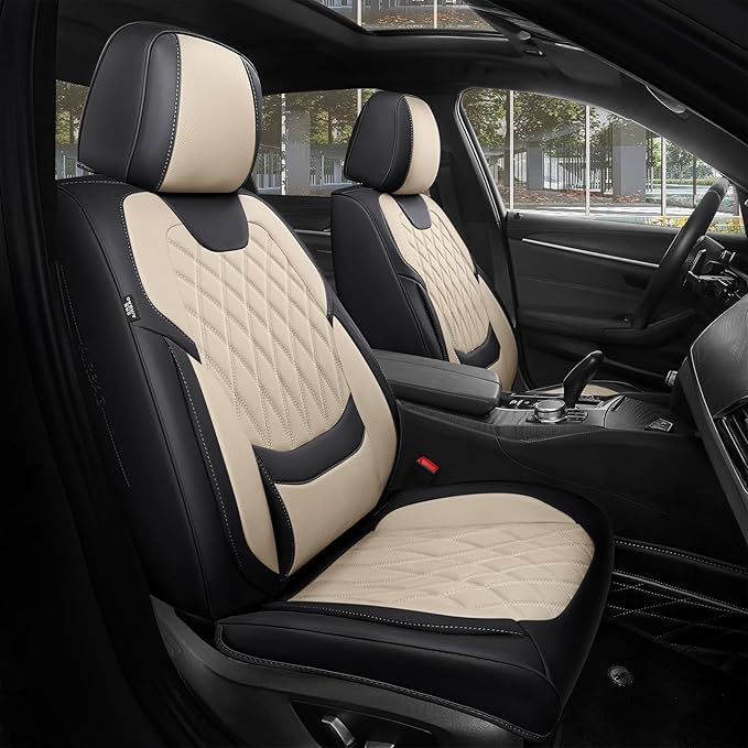 FREESOO Front Car Seat Covers - Luxury Breathable Waterproof Faux Leather Car Seat Cushion Protectors with Lumbar Support, Un