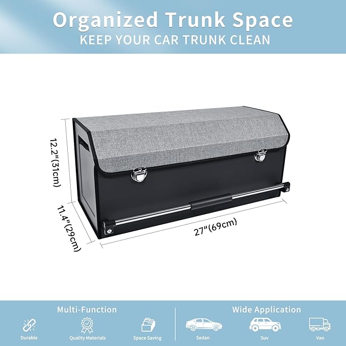 XCF SUV Trunk Organizer, Collapsible Car Trunk Organizer with Lid and Sturdy Handle Car Trunk Leather Storage Box SVU Cargo S