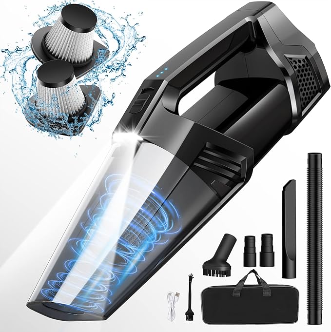 Handheld Vacuum Cordless Portable Car Vacuum with LED Light, High Power Suction, 3 in 1, Lightweight Rechargeable Hand Vacuum