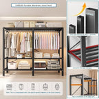 Heavy Duty Covered Clothes Rack with Magnetic Door 1500LBS Foldable Portable Wardrobe Closet for Hanging Clothing Rolling Bla