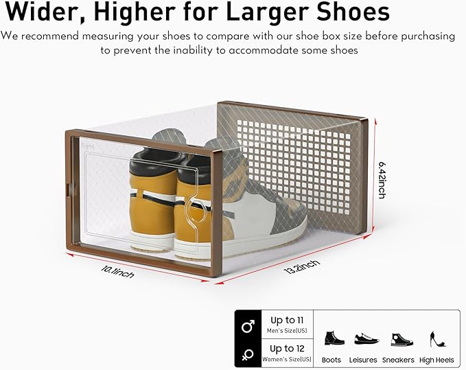 Kuject X-Large Shoe Storage Boxes Organizers for Closet 12 Pack, Fit Size 11,Clear Plastic Stackable Sneaker Containers for E