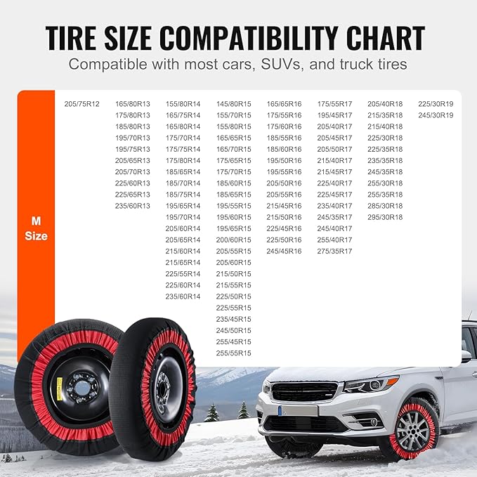 VEVOR Snow Socks for Tires - Excellent Alternative for Tire Chains, Polyester Fiber Tire Socks for Snow, Fits Car, SUV, Picku