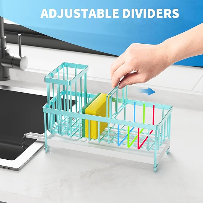Cisily Sponge Holder for Kitchen Sink, Sink Caddy Organizer with High Brush Holder, Kitchen Countertop Organizers and Storage