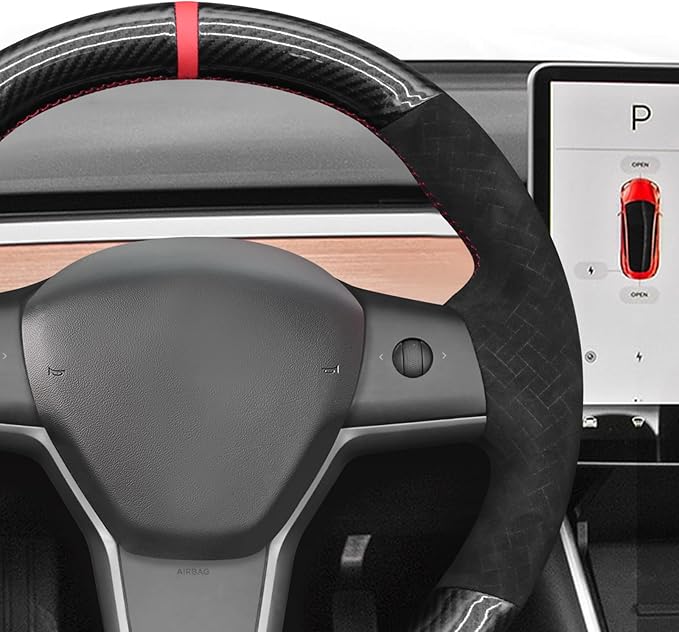 MEWANT Hand Stitched Steering Wheel Cover for Tesla Model 3 2017-2023 / Model Y 2020-2023 for Tesla Model 3/Y Accessories