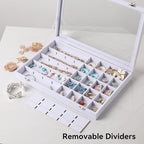 Frebeauty 40 Grid Jewelry Tray,Adjustable Earring Holder Organizer with Glass Lid,Velvet Drawer Jewelry Organizer for Rings,S