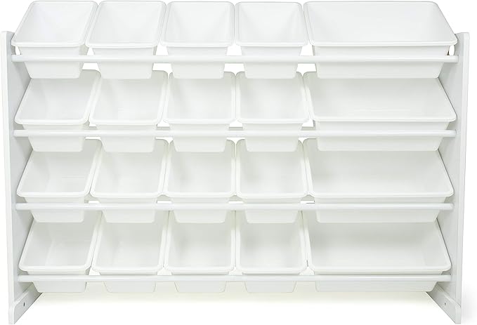 Humble Crew Extra-Large Toy Organizer with 20 Plastic Bins – White/White Storage Rack with 4-Tier Shelves, Anti-Tip Safety, f