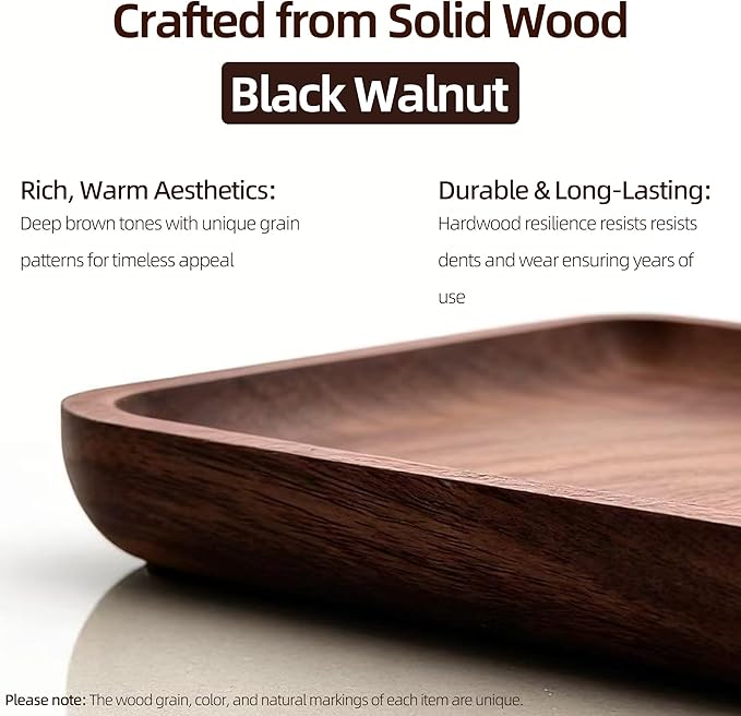 Solid Black Walnut Wooden Key Tray, Multi-Functional Key Bowl for Entryway Table, Key Holder Stand equipped with 3 Hooks, Woo