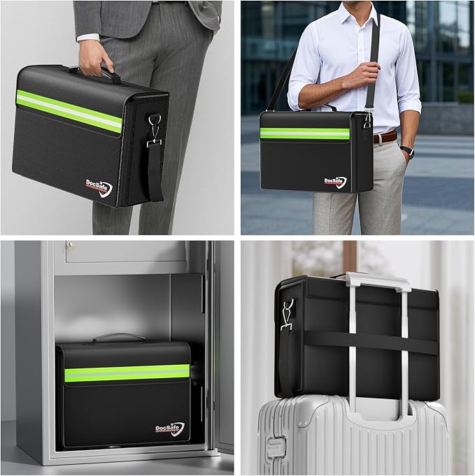 DocSafe 5200°F Large Fireproof＆Wate-Resistant Document Bag with Multiple Pockets,(17”x12.5”x7.2”) File Storage Organizer Impo