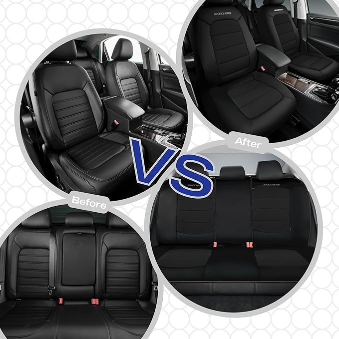 Skechers Memory Foam Seat Covers,Thick Cool Touch Fabric Car Seat Covers,Seat Cover Full Set Airbag Compatible,Automotive Com