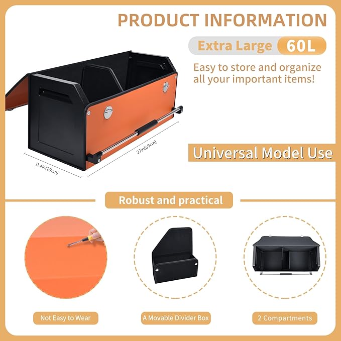 XCF Car Trunk Organizer for SUV, Collapsible Leather Car Storage Trunk Organizer with Lid and Sturdy Handle Car Trunk Leather