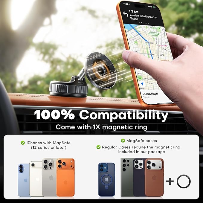 Magnetic Phone Holder for Car [98+ LB Strongest Suction & 2800gf Strongest Magnetic] 360° Adjustable Car Phone Holder for Magsafe Phone Holders for Your Car for iPhone 17 Pro Max 16 15 14 13 12 Plus