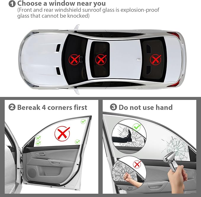 Glass Breaker, 3-in-1 Emergency Escape Tool with seat Belt Cutter and Glass Breaker, Safety Emergency Car Escape Tool for Car