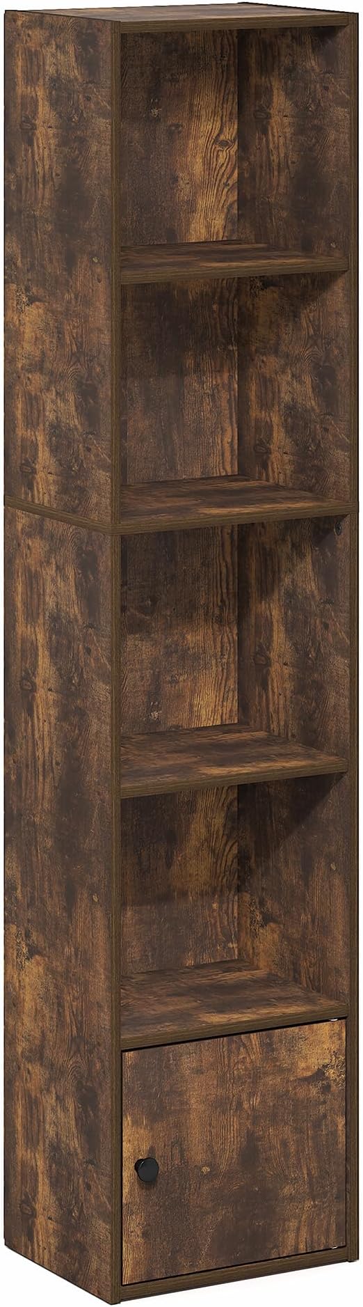 Furinno LUDER Book Shelf, 5-Tier Bookshelf with Open Shelf, Standing Bookcase with 1 Door Cabinet, 9.3 x 12 x 52, for Organiz