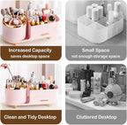 Rotating Makeup Organizer for Vanity with Brush Holder and Drawer, Cosmetic Makeup Storage, Large Spinning Makeup Skincare Or