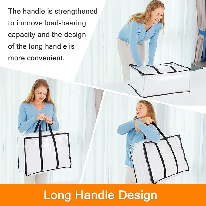 Vieshful 5 Pack Clear Comforter Storage Bag, 40L Clothes Storage Bag with Zipper Closet Organizer, Plastic Storage Containers