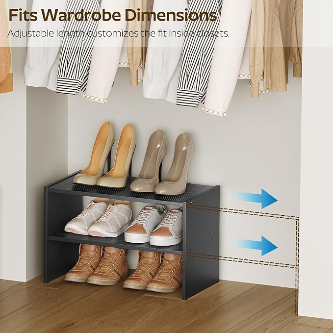 YATINEY Expandable Shoe Rack, 2-Tier Adjustable Entryway Shoe Organizer, Stackable Closet Shoe Rack for Small Space, Compact 
