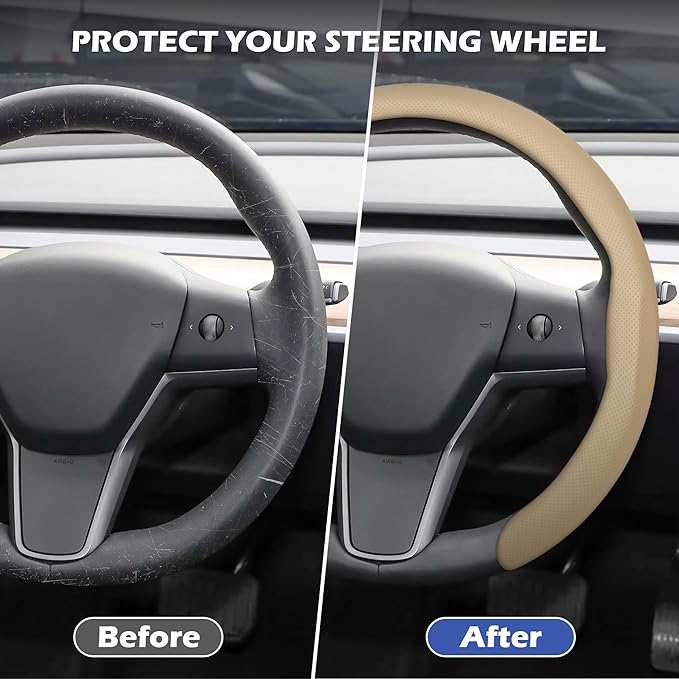 Frani Nappa Leather Steering Wheel Cover,Universal Fit 15 Inch-Premium Non-Slip Breathable Comfort Grip for Cars Trucks SUVs,Anti-Slip Durable Interior Upgrade Light Beige