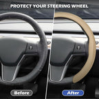 Frani Nappa Leather Steering Wheel Cover,Universal Fit 15 Inch-Premium Non-Slip Breathable Comfort Grip for Cars Trucks SUVs,Anti-Slip Durable Interior Upgrade Light Beige
